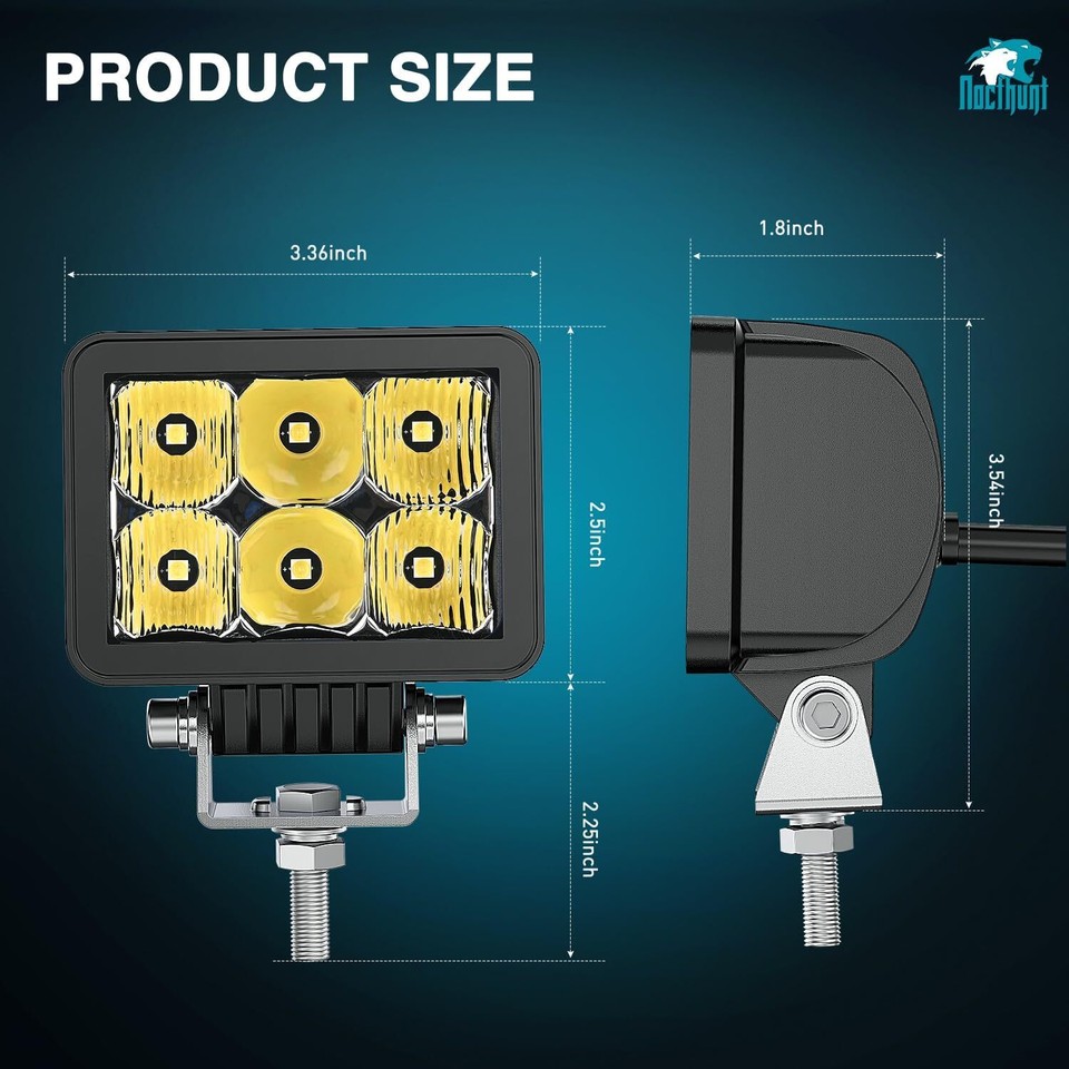 Nilight LED Pod Lights 2PCS 3.3 Inch 6LED Spot Flood Combo Beam Square ...