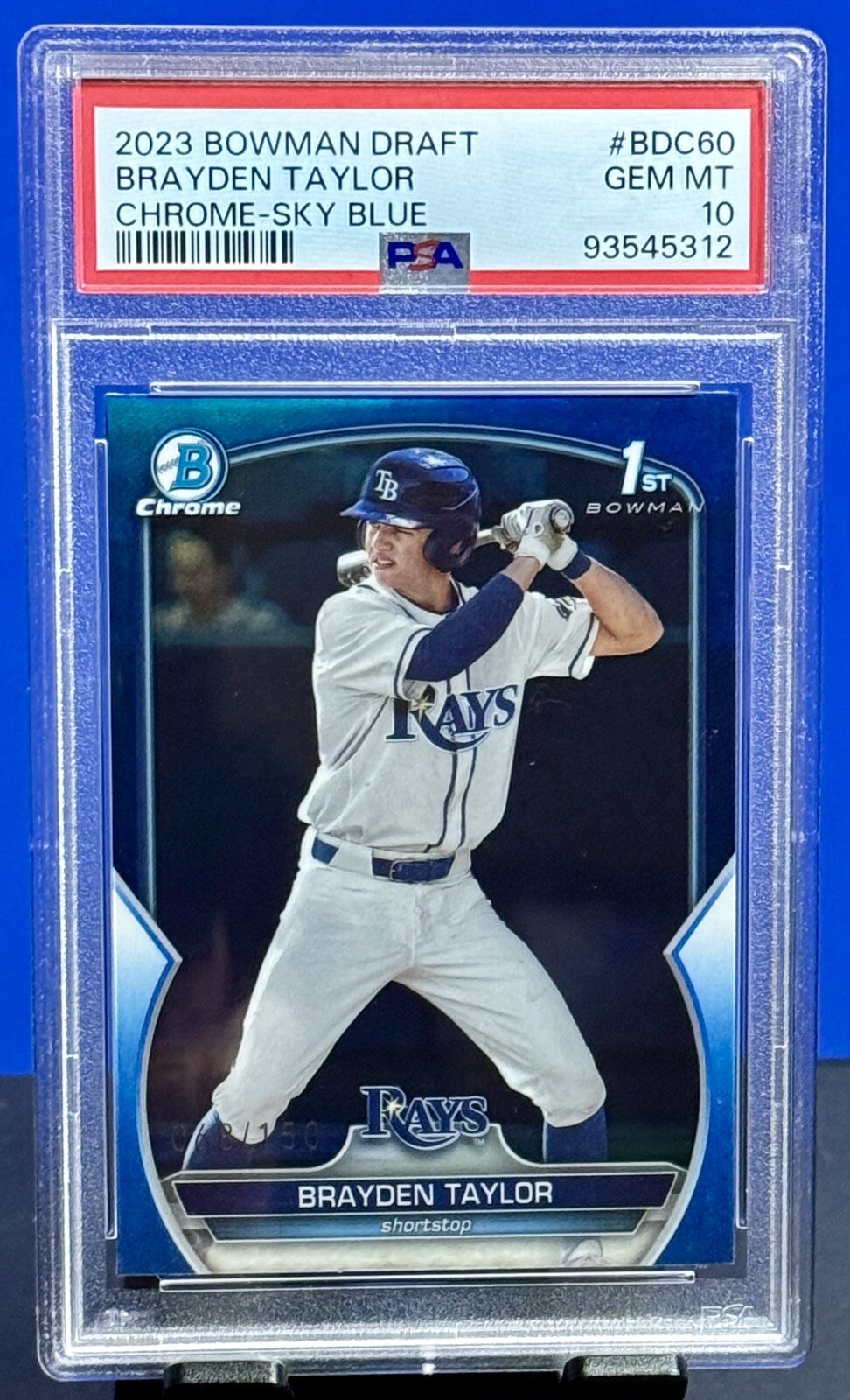 2023 BOWMAN CHROME DRAFT 1ST BRAYDEN TAYLOR TRUE BLUE REFRACTOR /150 PSA 10