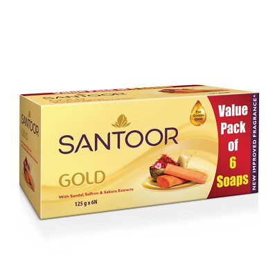 Santoor Gold Bathing Bar Soap with Kashmiri Saffron, Sandal 125g