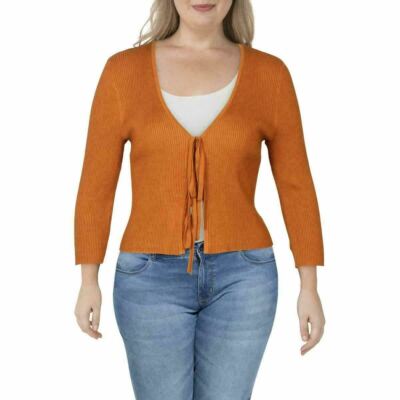 Danielle Bernstein Women Ribb Tie Front Cardigan Sweater Top 3/4 Sleeves Plus 3X