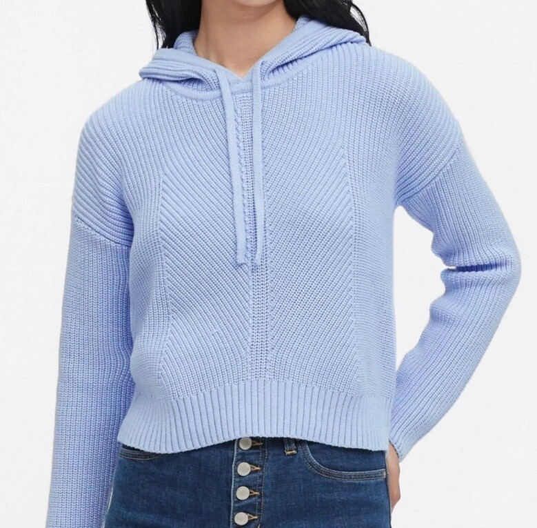 Banana Republic Womens XS Cropped Sweater Hoodie in Davenport Blue Knit