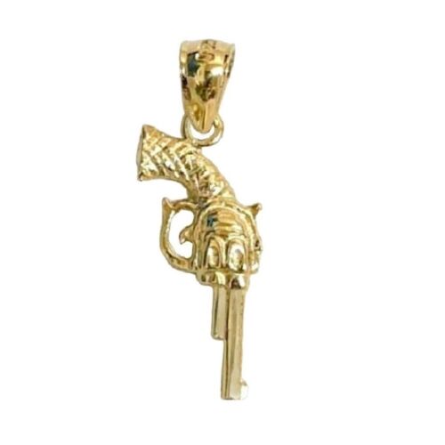 14k Yellow Gold Revolver Gun 3D Solid Pendant / Charm, Made in USA - Picture 2 of 4