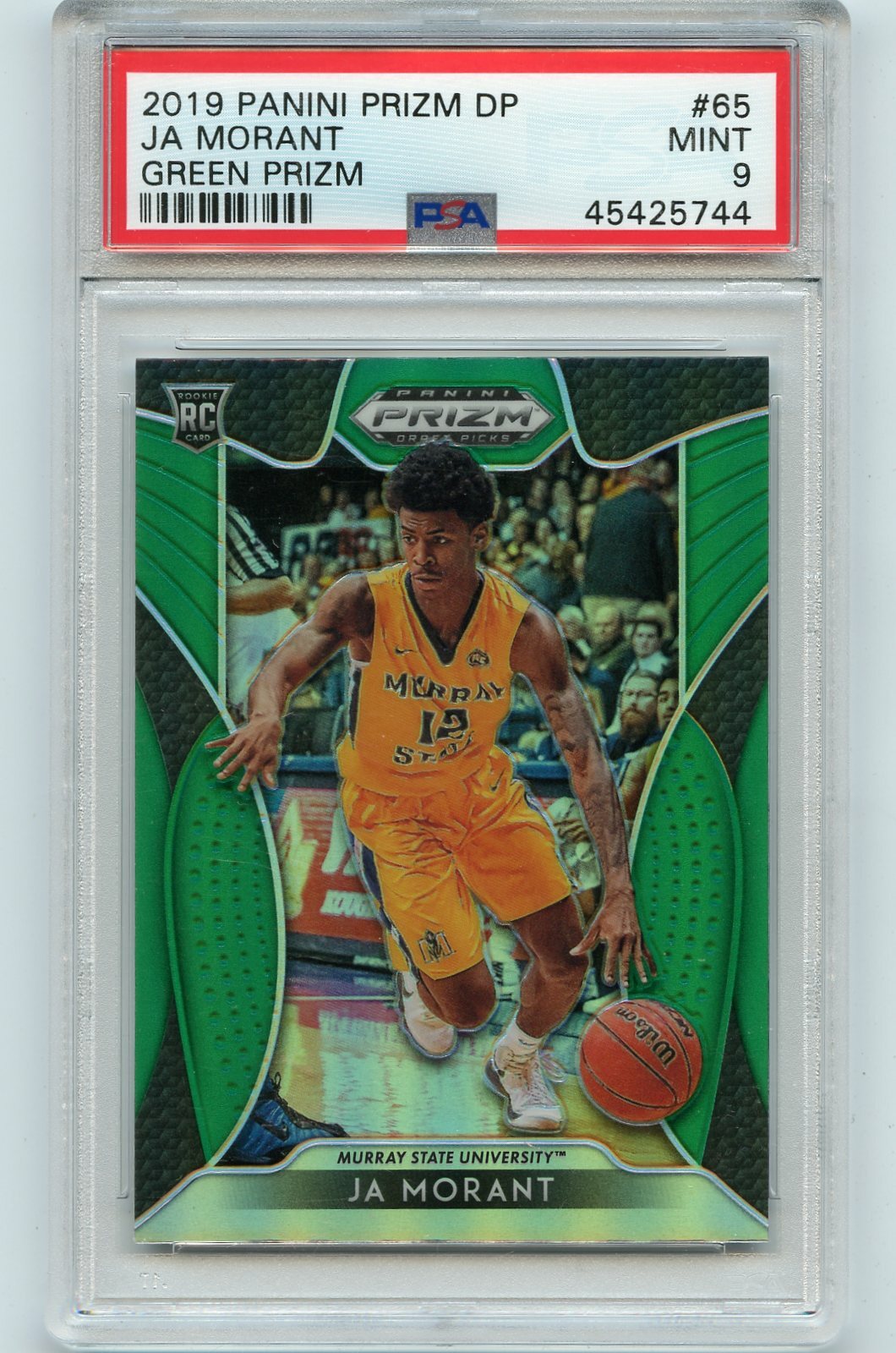 2019-20 PANINI PRIZM DP #65 JA MORANT "GREEN PRIZM" ROOKIE CARD RC, PSA 9 (5744)