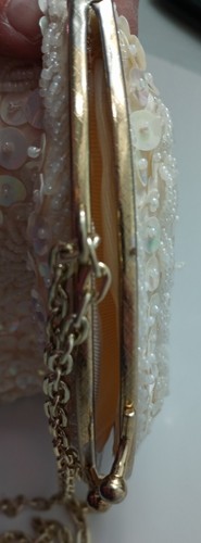 Vintage Purse Glass Beads & Plastic Sequins Rayon Ivory Hong Kong 1950s NWT - Picture 10 of 16