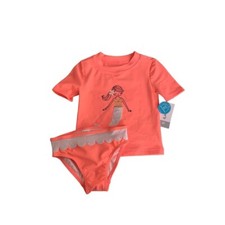 2T Carter's New Girls 2 Piece Swimsuit Bright Coral Mermaid Theme UPF50 Sun Pro