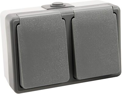 Feuchtraum Doppel-Steckdose McPower Secure, 250V~/16A, IP44, AP, grau