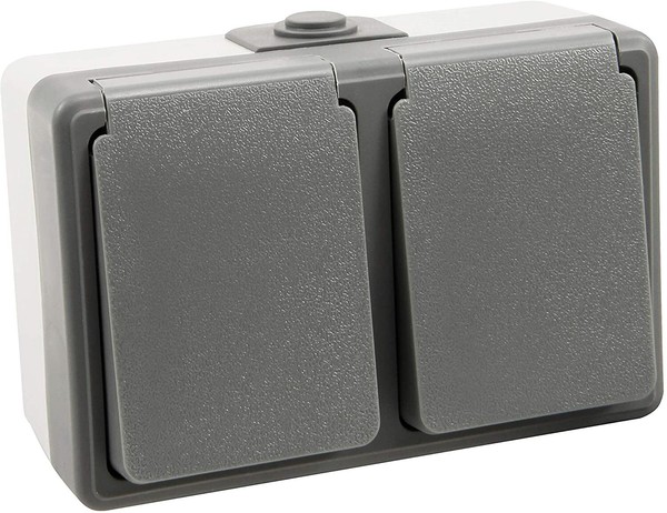 Feuchtraum Doppel-Steckdose Mcpower Secure, 250V~/16A, IP44, Ap, Grau-image