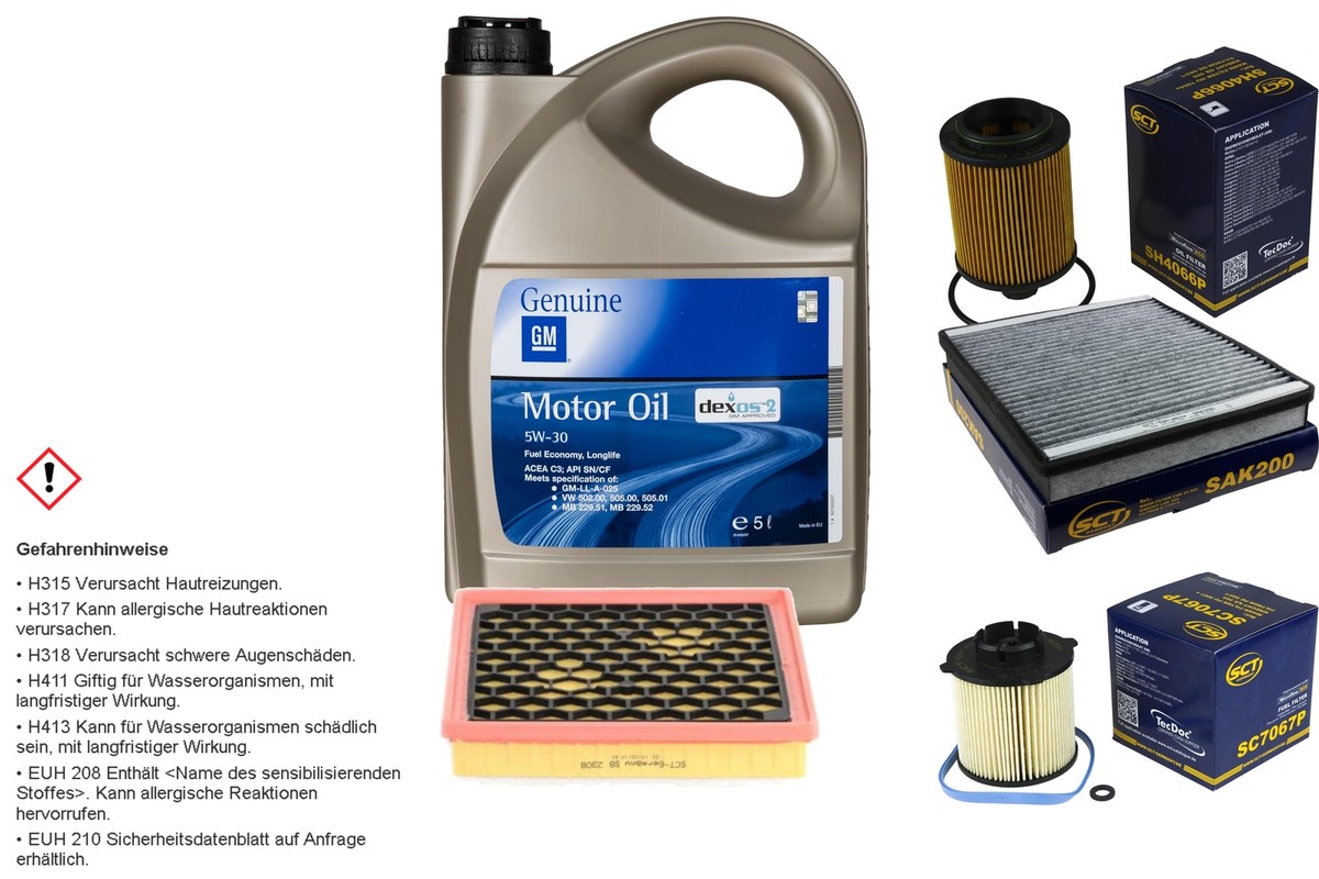 Inspektionspaket Filterset Mit Motoröl 5W-30 Dexos2 – Komplett-Set Für Opel INSIGNIA A (G09)