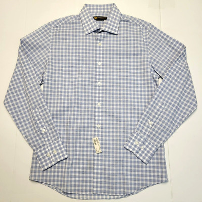 $188 New Christopher James Men's LARGE L 16 32/33'' Blue White Check Shirt Cotton