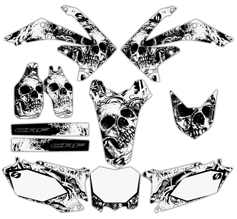 Honda CRF 450 R 2008 kit de gráficos para moto de cross Bonecrusher: calcomanías negras/blancas Foto 2 de 4