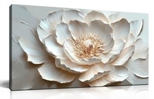 Flower Art Wall Decor for Living Room - White/Pink/Beige Canvas Wall Art for ...