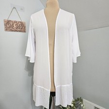 NEW Shades of Spring Cardigan Semi Sheer White Short Sleeve Kimono Pintuck Hem