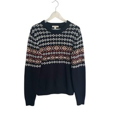 Frye  Co Fair Isle Sweater Mens Size Small Navy Blue Crewneck Cotton Blend