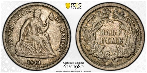 1861/0 "Overdate" Seated Liberty Half Dime FS-301   PCGS VF 35 (CAC)   Original!