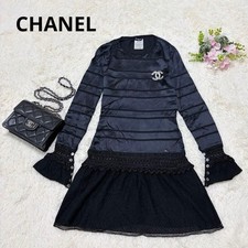 CHANEL Pre-Owned 03A Silk Switching Mohair Knit Dress Coco Mark Black