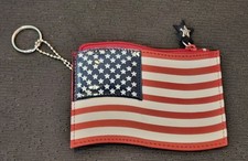 ROLFS Leather American Flag Coin Purse Card Holder Star Keychain Charm