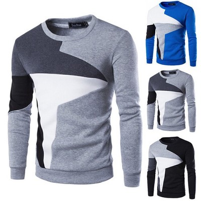 Herren Farbblock Basic Pullover Rundhals Sweatshirt Pulli Langarm Oberteile