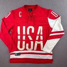 10 Deep VCTRY USA Hockey Streetwear Jersey Mens Medium Red White Embroidered EUC