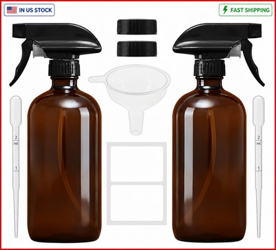 Amber Glass Spray Bottles 16 Oz - Refillable Empty Spray Bottles for Cleaning, E