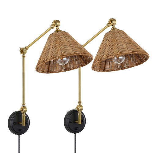 Wall Sconce Rattan Wrapped Wall Lamp, Adjustable Swing Arm Wall Light Foldabl... - Picture 1 of 8