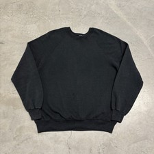 Vintage 70s 80s Raglan Cut Black Blank Crewneck Sweatshirt Size XL Distressed