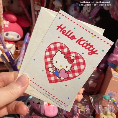 HELLO KITTY Valentine s Day Mini Card Gingham Hearts Rare! 1989 VTG 80s Sanrio