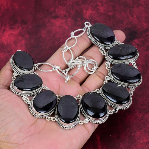 Collar ajustable de plata de ley 925 hecho a mano con piedras preciosas Sugilite joyería - Imagen 2 de 5
