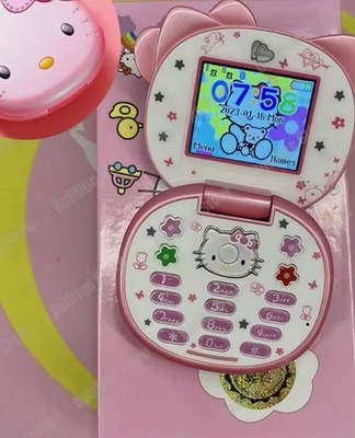 2024 Sanrio Hello Kitty Kawaii Mini Handy Cartoon ein rosa Flip