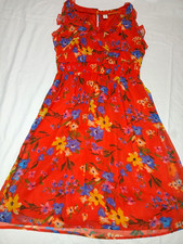 Old Navy Floral Dress Women’s S Red Chiffon Lined Ruffle Sleeveless Button