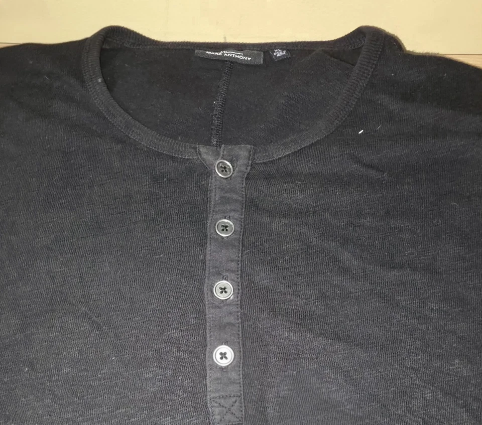 Marc Anthony Luxury Henley Men's XL Black Stretch Poly Knit Long Sleeve - Image 3 of 4