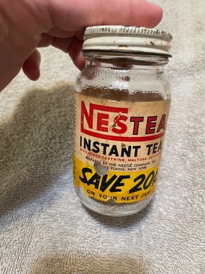 Vintage  Nestea Instant Tea paper Label Glass Jar Net Weight 1.5 ounces As Seen