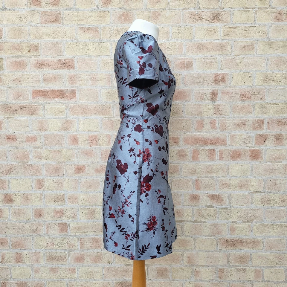 Erdem Aubrey Shift Dress Size UK 10 Silver Blue Metallic Jacquard Red Floral - Image 2 of 4