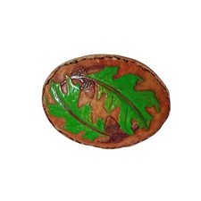 Vintage Oak Leaf Acorn Western Belt Buckle Brown Green Nature Rustic Leatherlook