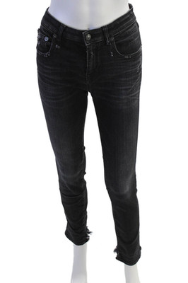 R13 Womens High Rise Distress Skinny Leg Denim Jeans Black Size 28