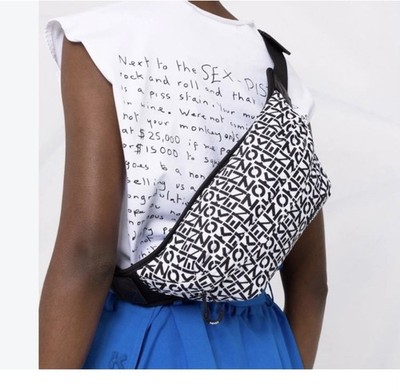 KENZO Paris Black White Logo Print Belt Bag Crossbody Sling Waist Pack
