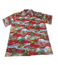 Kalena Fashions of Hawaii Mens Sz XL Hawaiian Shirt Surf Palm Trees Beach Red