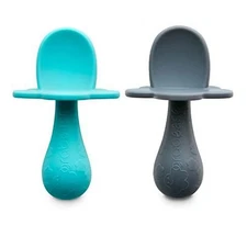 Grabease Baby Silicone Spoon Set of 2 (Teal, Gray)