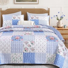REDUCED Quilt Queen Pillow Shams Floral Blue Reversible