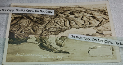 Super Rare 1917 Aerial View San Diego Bay California RPPC Postcard Postmarked