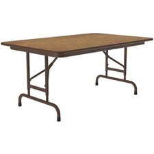 Correll 22-32"H Adjustable Height Melamine Top Folding Table In Medium Oak