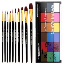18 Color Water Based Face Painting Kit, 10 Brush for Halloween