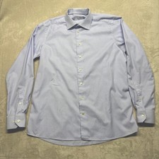 Eton Contempory Fit Button-up Dress Shirt Mens 17 43 XL Blue Gingham Plaid EUC