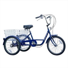 Velo tricycle acier adulte 20'' gomier bleu 5 vitesses avec panier arriere