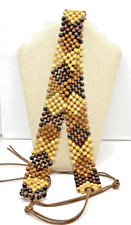 Belt 70s Style Hippie Wooden Beads Chevron Pattern Faux Leather Boho 36" - 38"