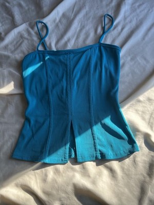 Vintage Blue Funky Diva Cami Tank Top Stretch Bellybutton Cut Out