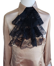 Black Color Lace Jabot Collar Detachable Raffled Three-Layer Lace, One Piece