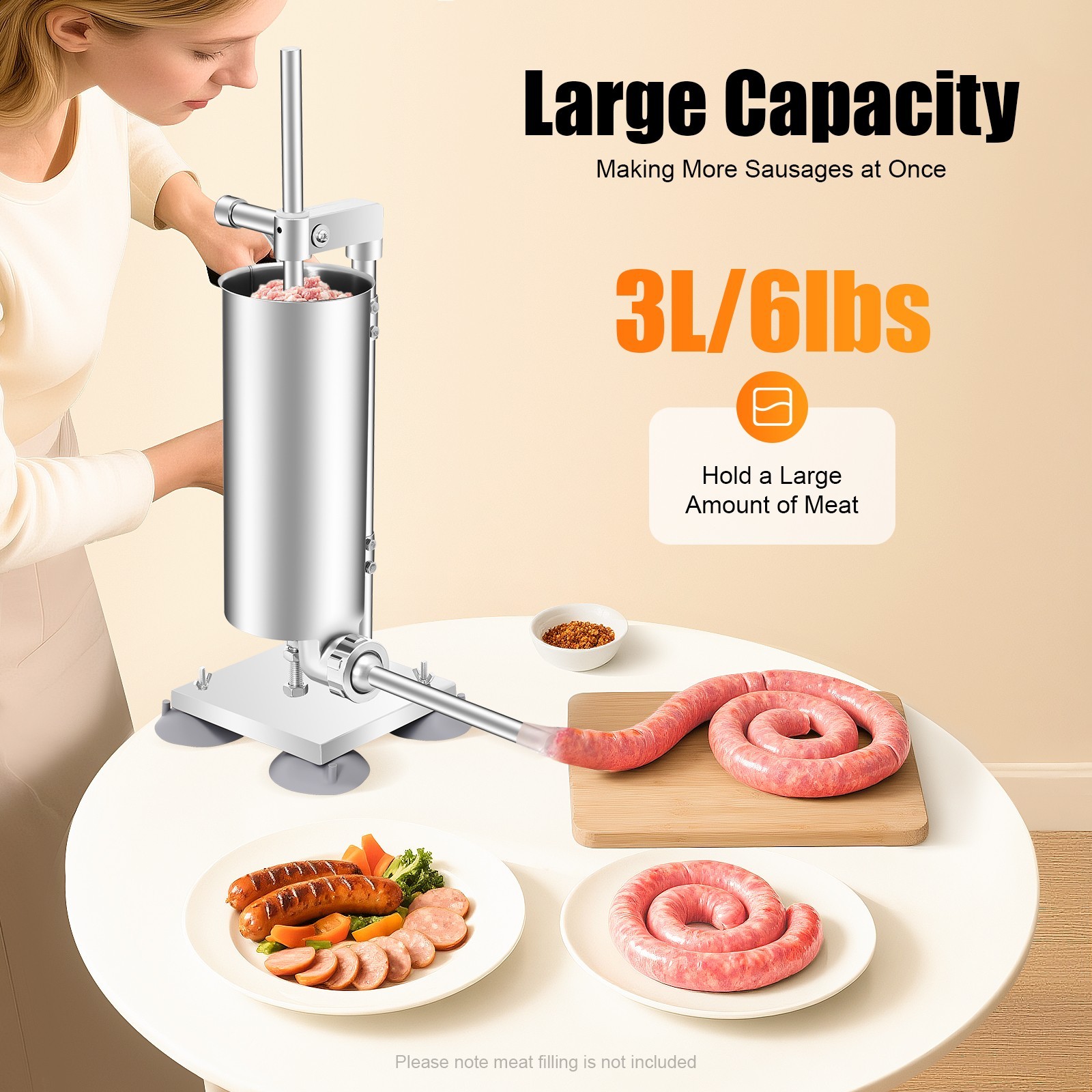 Sausage Stuffer Manual 6LBS/3L Sausage Maker Machine Vertical Meat Stuffer NEW