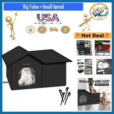 Weatherproof Insulated Outdoor Cat House with Mat Clips Black