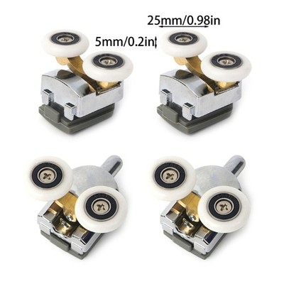 4pcs 23/25mm Shower Door Top Bottom Rollers Metal Double Wheel Sliding Runner