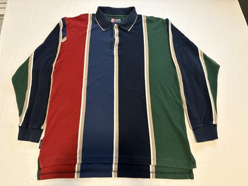 Vintage Chaps Ralph Lauren Rugby Shirt Herren LARGE rot blau schwarz grün gestreift - Bild 2 von 10